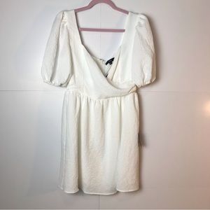 Lulus White Surplice Puff Sleeve Mini Dress